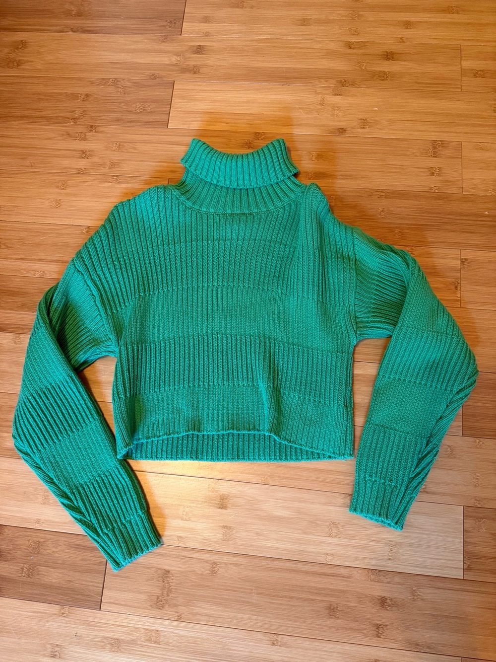 La Hearts Bright Green Ribbed Turtleneck Sweater